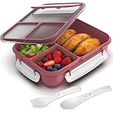 WHALEHOUSE Large Capacity Bento Box for Adult, 1700ML 3 Compartments Lunch Box with Utensil, Airtight Food Container with Lids for Meal Prep, Microwave/Dishwasher/Freezer Safe, On the Go (Red)