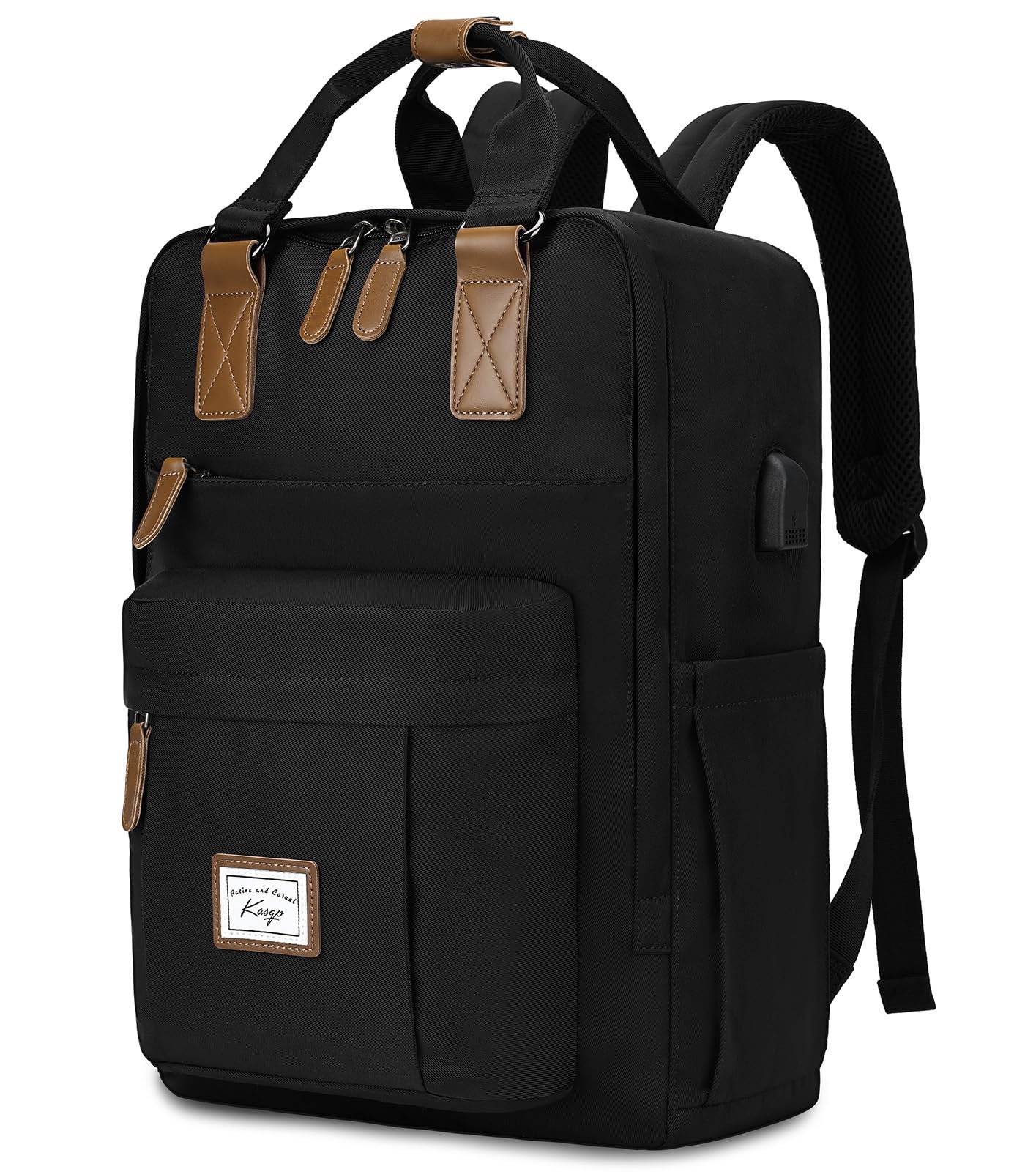 Kasgo Laptop Backpack for Men Women, Water Resistant School Backpack 15.6 inch Computer Rucksack with USB Charging Port Bookbag Casual Daypack for Teenagers Boys Girls College Travel Work (Black)