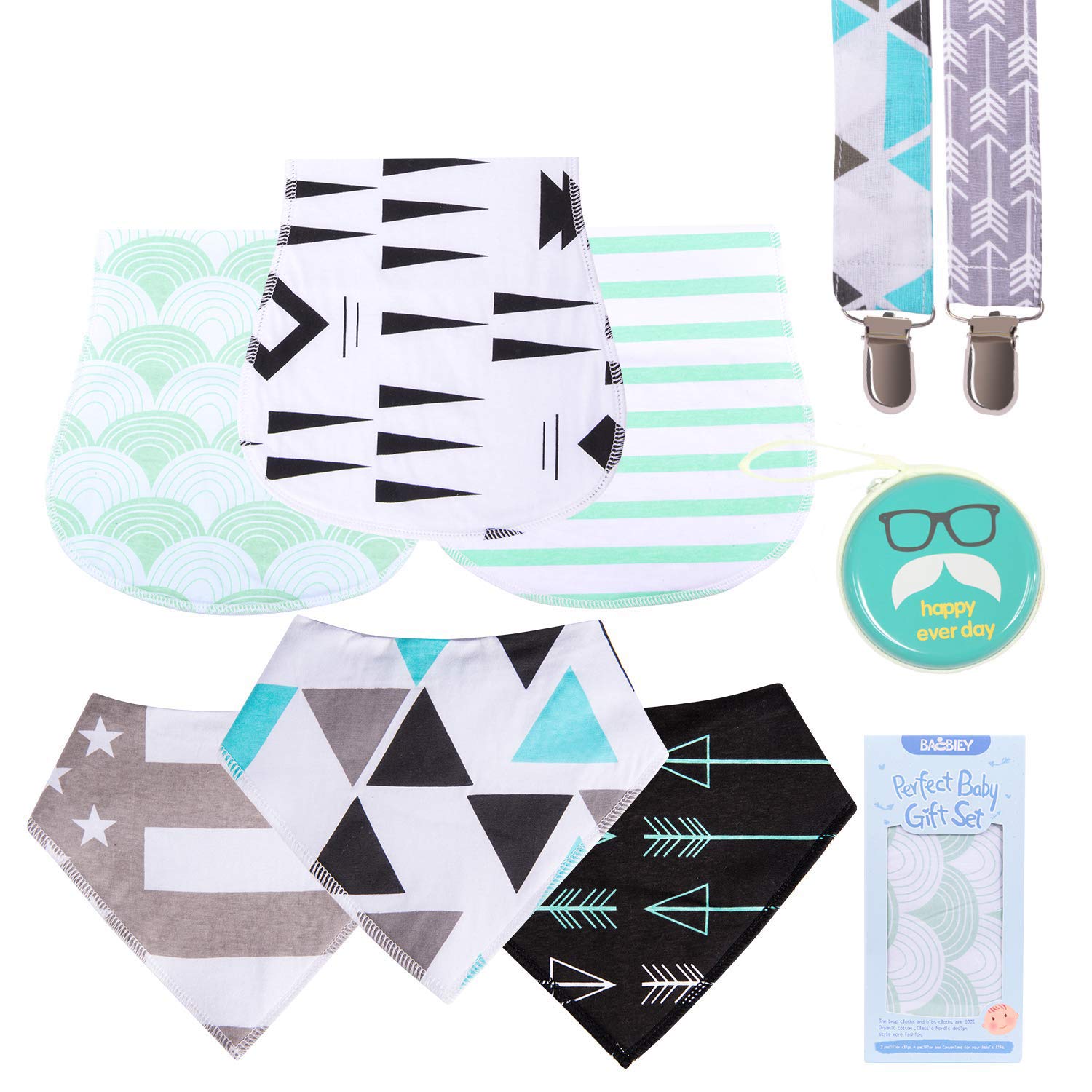 Baby Burp Cloths Pack for Newborn Boys 3 Bibs, 3 Burps, 2 Pacifier Clips, 1 Pacifier case Soft Absorbent"Burp Cloths Boy"Amazing Gifts Set for Baby Shower : Baby