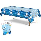 WERNNSAI Shark Tablecloth - 2 Pack 108"x54" Blue Ocean Table Cover | Under The Sea Shark Birthday Party Decorations, Disposable Plastic Table Cloth for Kids Summer Favors