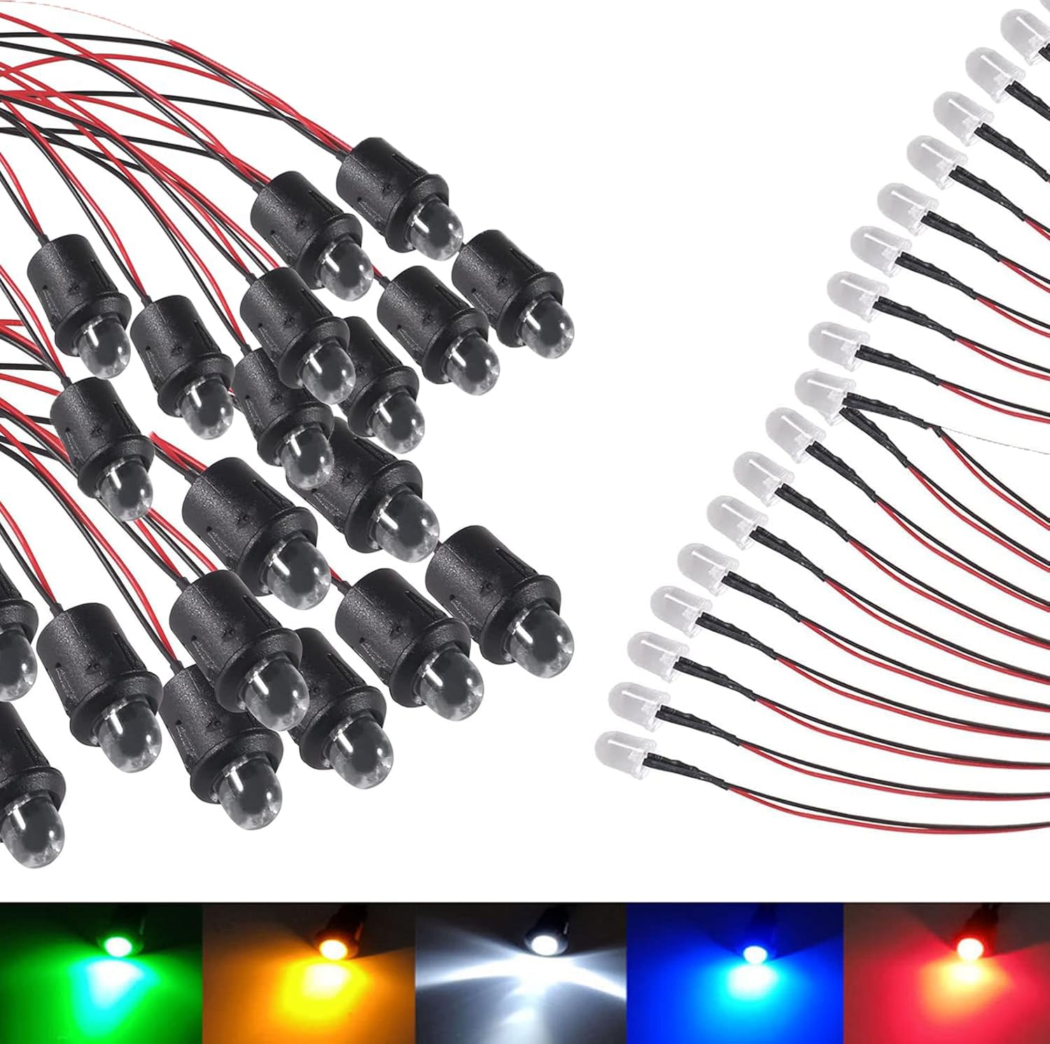 Photo 1 of QCCAN 50PCS Five Colors 12V 10mm LED Light Lamp Bulb Prewired Emitting Diodes Pre-Wired with 20 Holders for DIY Home Decoration(Mix Colors) (Five colors-50pcs)