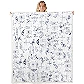 Aircraft Sherpa Blanket Airplane Print Fleece Throw Blanket Decor Aircraft Flying Plush Blanket Microfiber Sketch Style Blue White Fuzzy Blanket Bedroom Throw 50"x60"