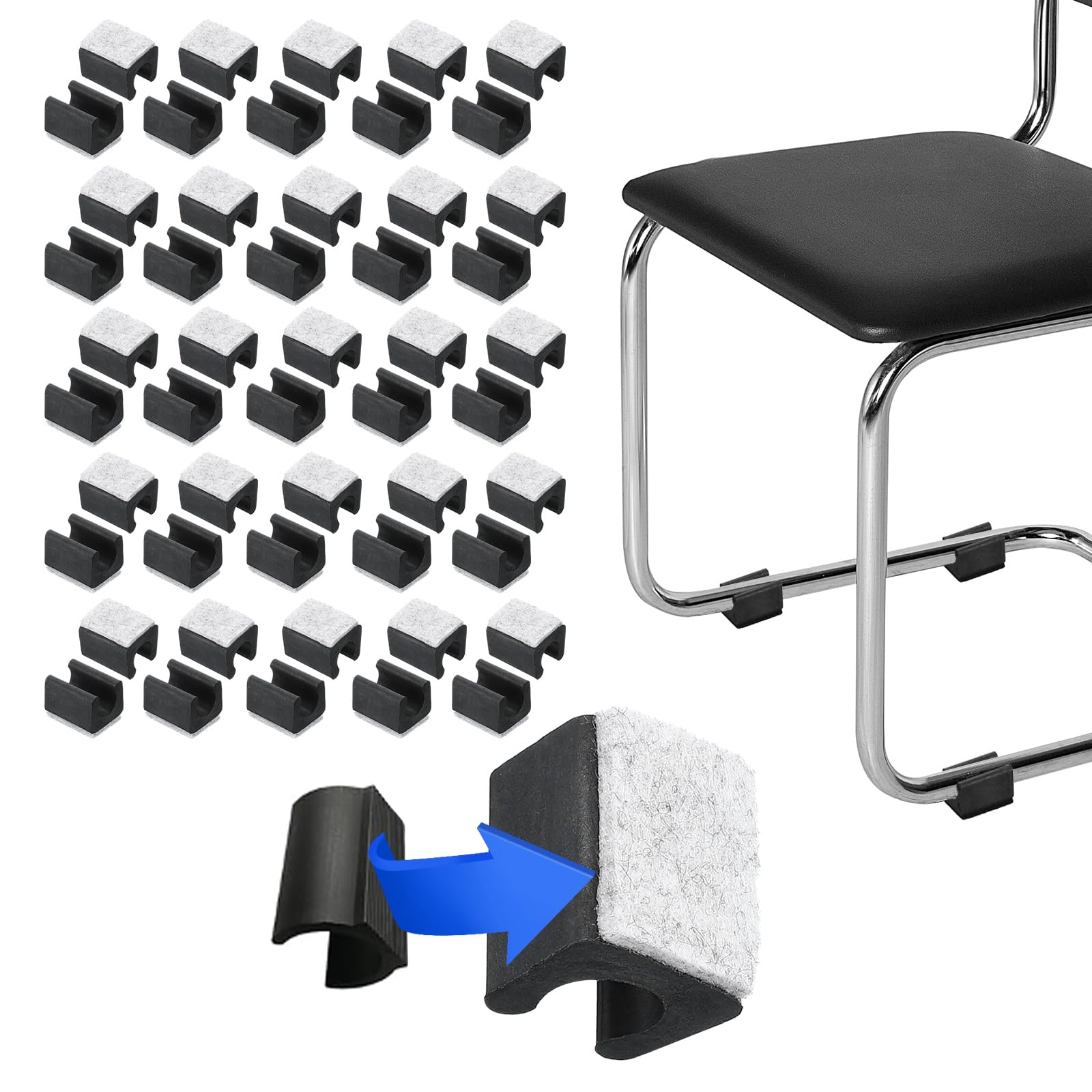 PATIKIL Rectangle U Shaped Chair Leg Tips Caps with Felt Pads, 50 Pack Slide Smoothly Furniture Feet Floor No Scratches No Noise Protectors Protect Hardwood Floors Fit Dia 14 mm Leg, Gray