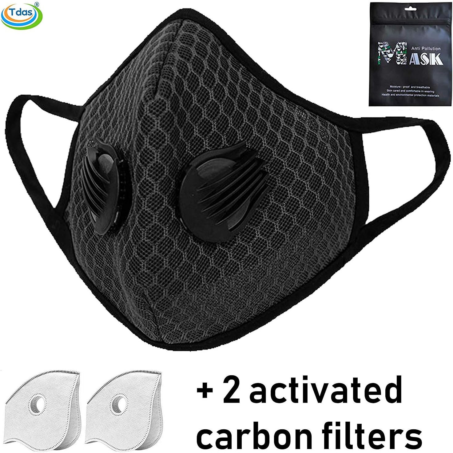 Tdas Men's and Women's Mesh Cotton N95 N99 Washable Reusable Pm 2.5 Anti Pollution Air Mask with 2 Filters (Black)