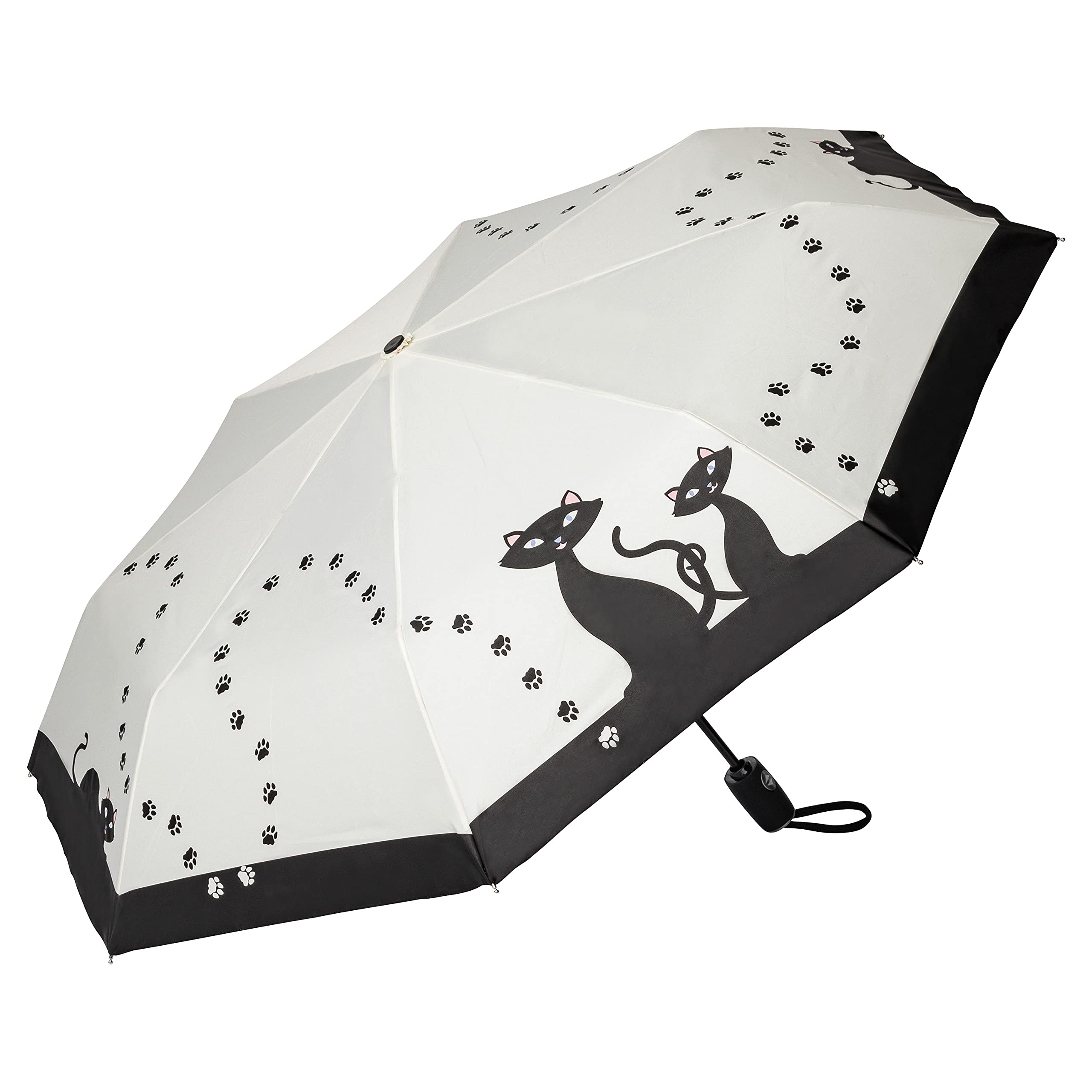 VON LILIENFELD® Folding Pocket Umbrella Automatic Lightweight auto Open Telescopic Motif Men Women Children Black Cats