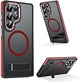 MAKAVO Magnetic for Samsung Galaxy S25 Ultra Case with Stand, Compatible with MagSafe, Slim Translucent Matte Non-Slip Military-Grade Drop Protection Phone Cover(Red)