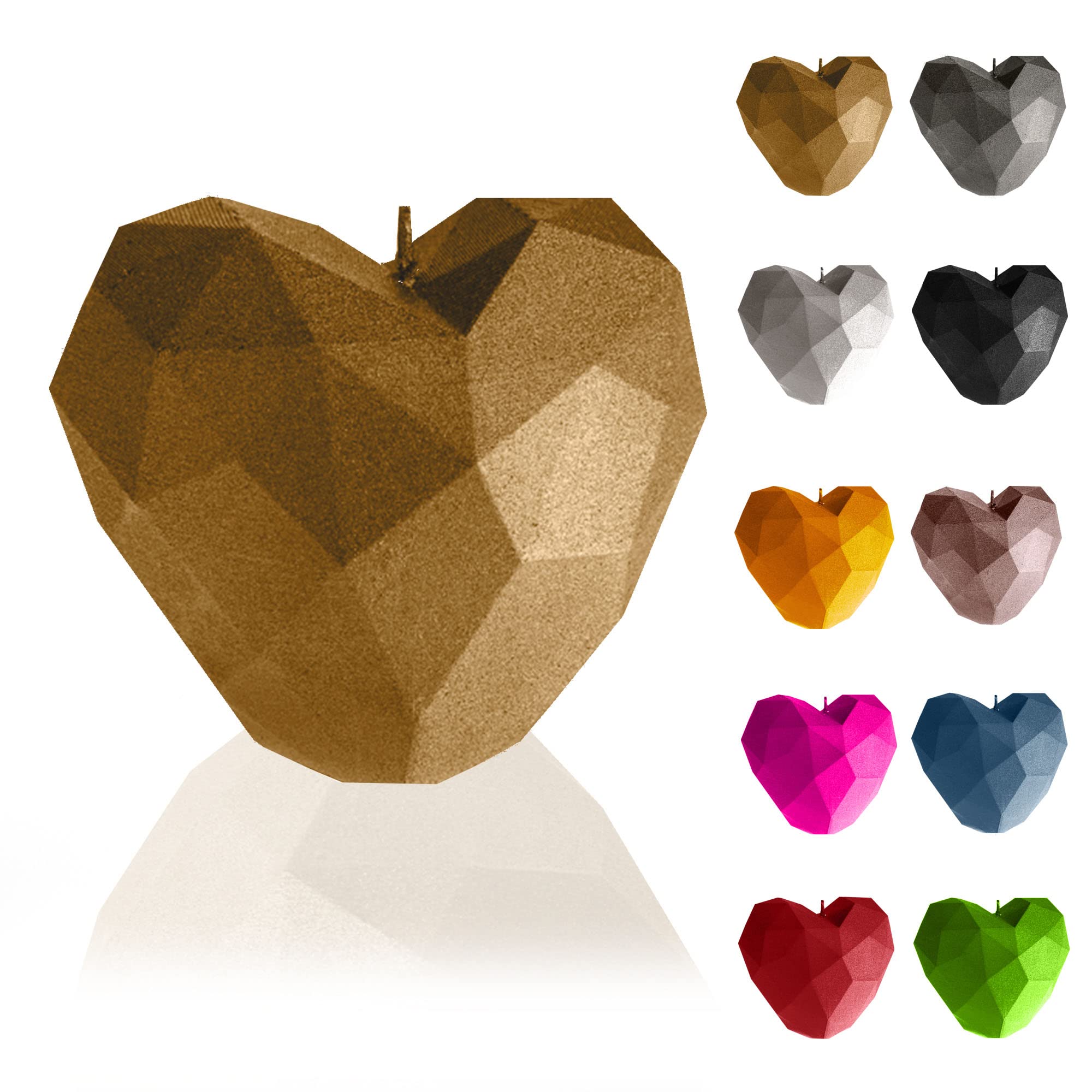 Candellana Candle Heart Low Poly | Height: 8 cm | Classic Gold | Handmade in The EU