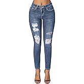 roswear Women's Essentials Ripped Mid Rise Destroyed Skinny Jeans