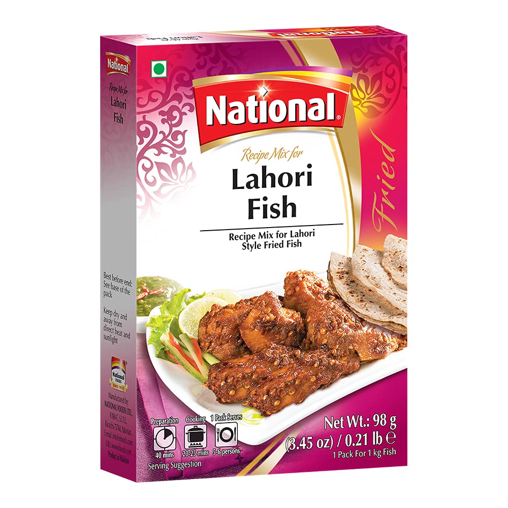 National Foods Lahori Fish Recipe Mix 3.45 oz (98g) | Traditional Spice Powder | Essential South Asian Dish | Stir Fry Seasoning Food | Box Pack