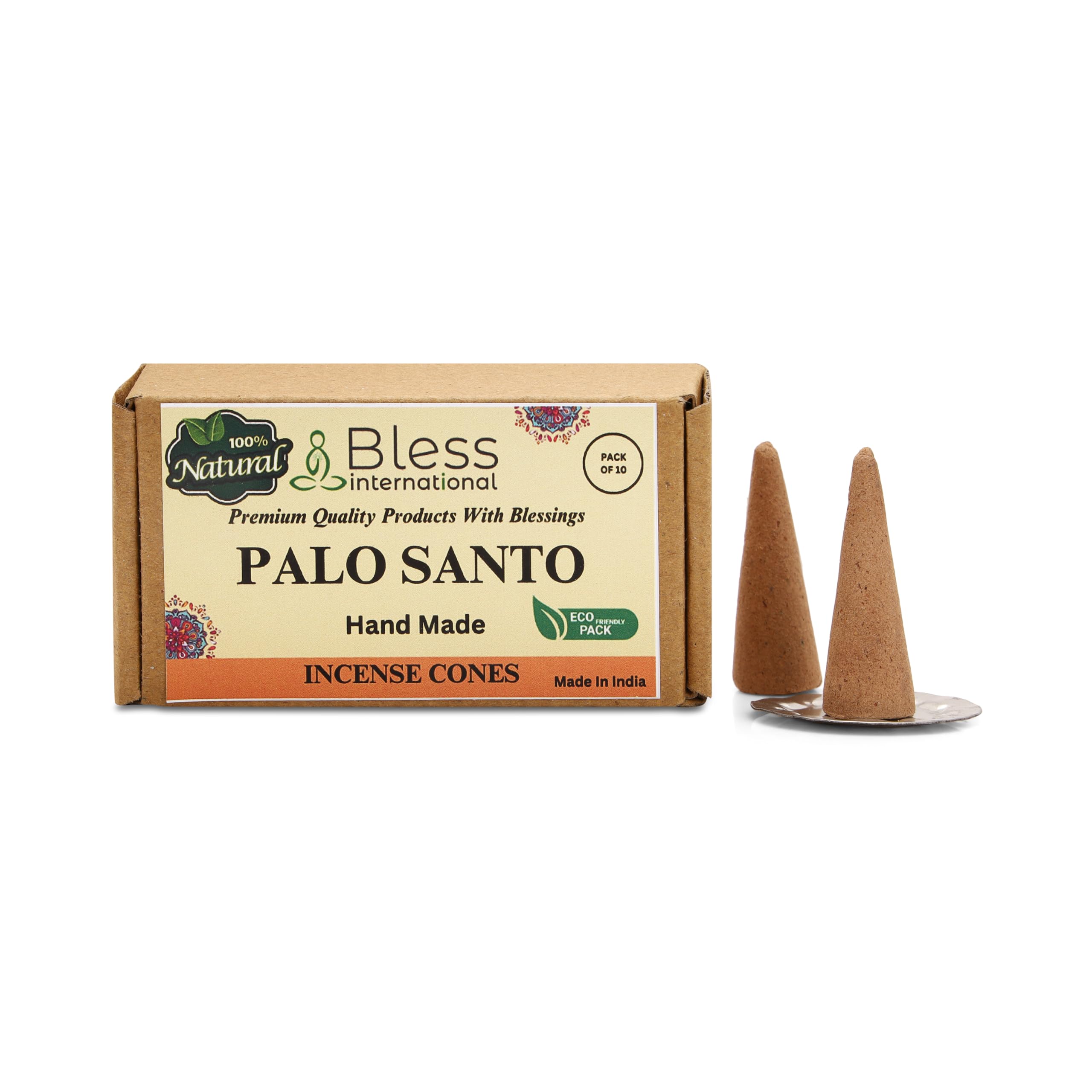 Bless International Palo Santo 100%-Natural-Incense-Cones Handmade-Hand-Dipped Organic-Chemicals-Free for-Purification-Relaxation-Positivity-Yoga-Meditation The-Best-scents (10 Count)