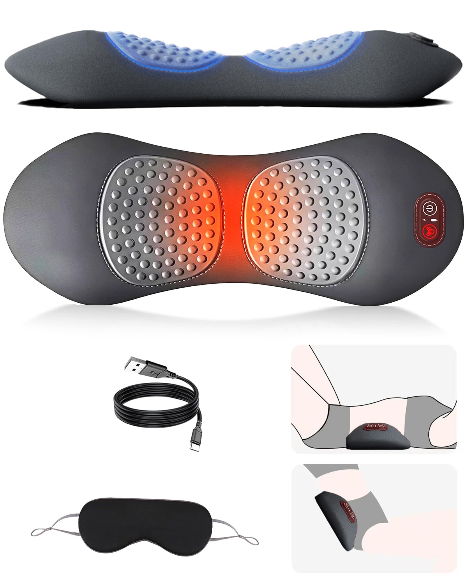 Photo 1 of *** NO USB CABLE *** VANJUNBILL 3 in 1 Electric Lumbar Support Pillow,Back Massager with Heat, Vibration, Traction,Lumbar Support Pillow Adjustable Height for Bed and Chair for Relief Deep Tissue,Waist Wedge Bolster