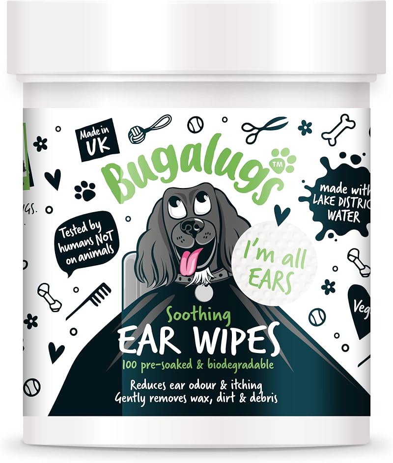 BUGALUGS Dog Ear Wipes 100 Biodegradable Pre-Soaked Vet Approved