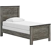 Signature Design by Ashley Frandern Industrial Panel Bed with Nailhead Accents, Foundation or Box Spring Needed, Twin, Gray