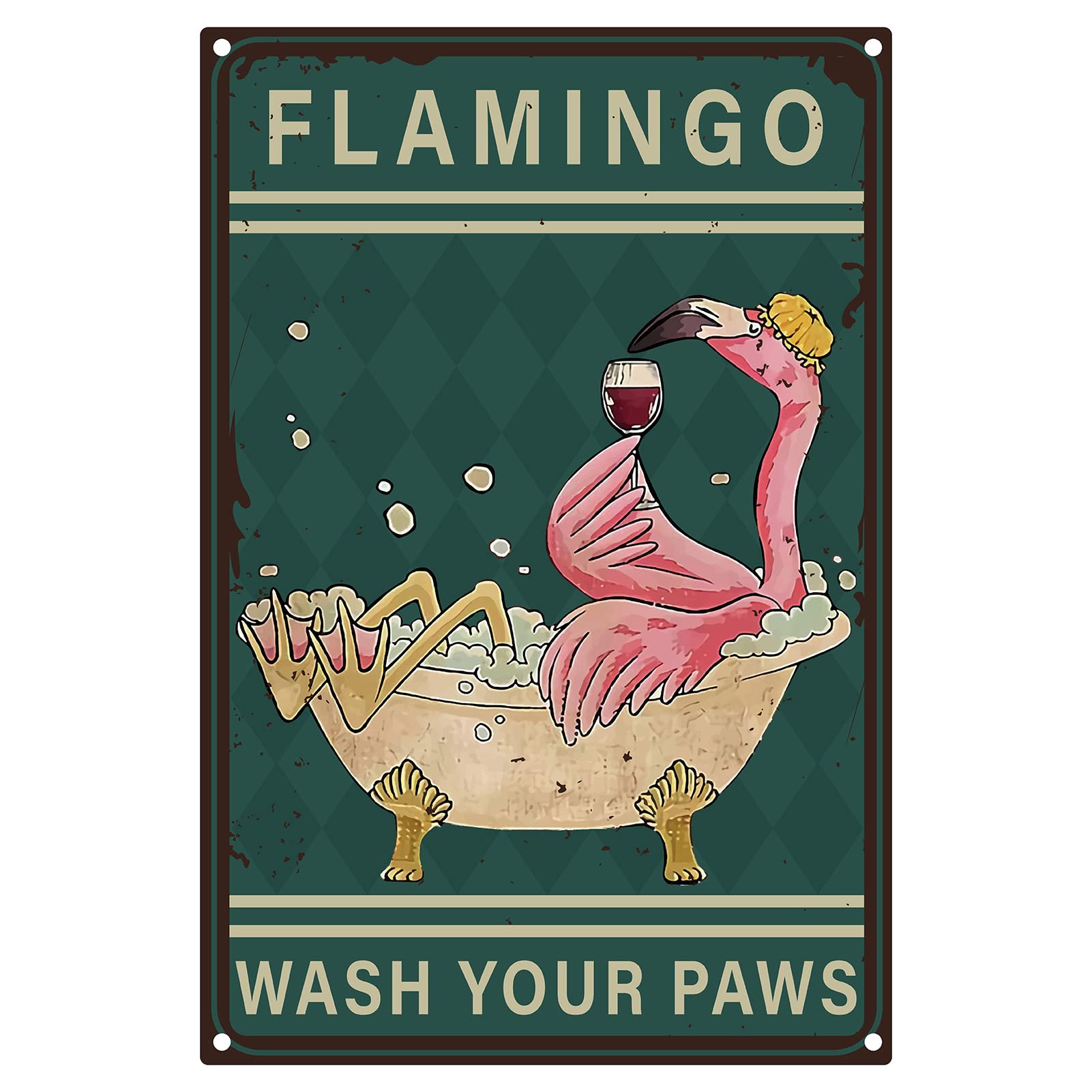 CREATCABIN Flamingo Wash Your Paws Metal Tin Sign Vintage Tin Sign Funny Poster Sign Retro Plaque Wall Decor for Bathroom Kitchen Cafe Home Bar Living Room Pub Christmas 8 x 12inch