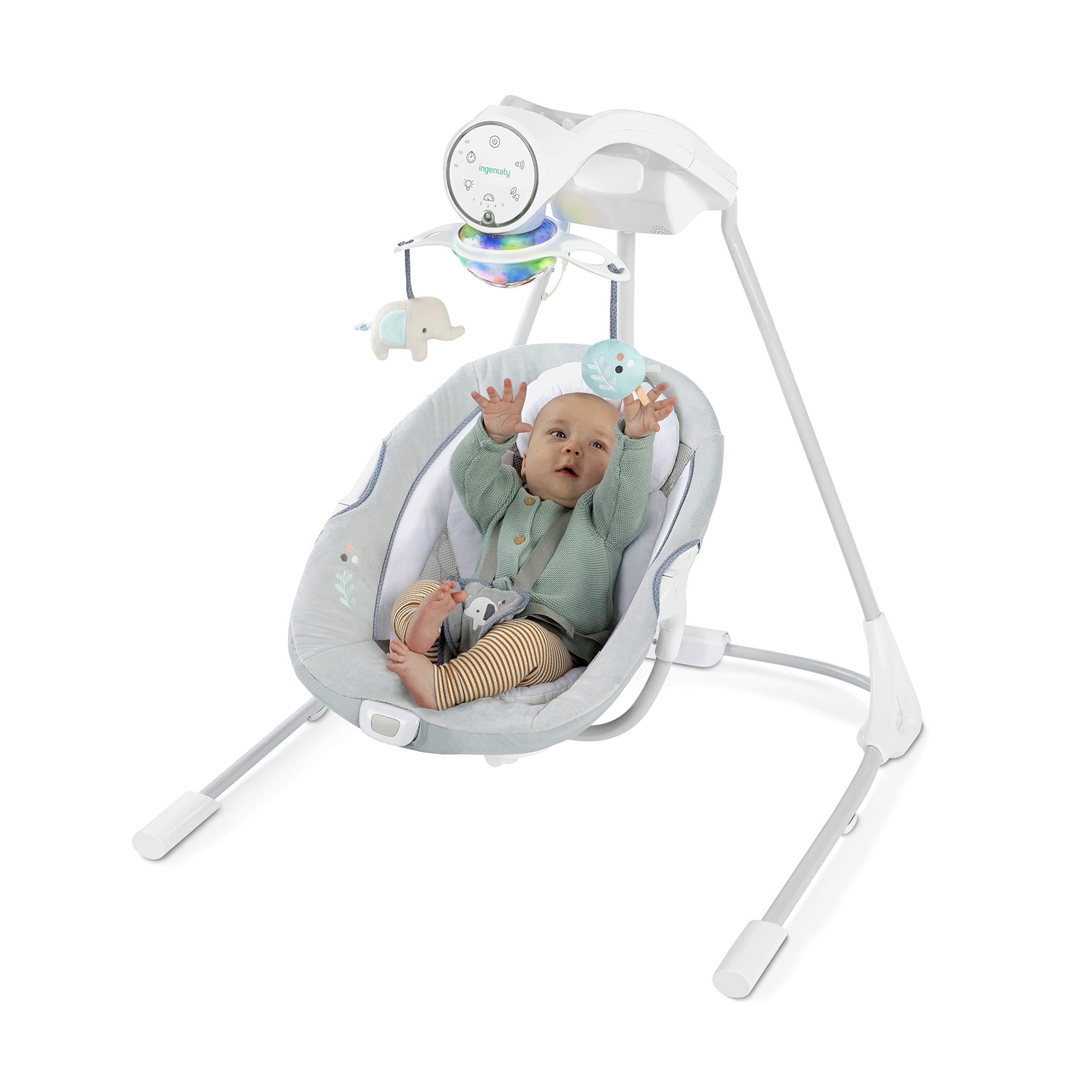 Ingenuity InLighten Soothing Swing - Swivel Infant Seat, Soothing Sounds, Lightweight Mesh - Dakota
