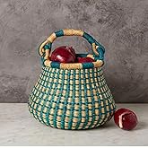 Small Turquoise Decorative Basket for Living Room, Shelf Basket, Home Decor, Fruit Bowl, Kitchen Countertop Storage, Harvesting, Wicker, Woven, Pot Shape