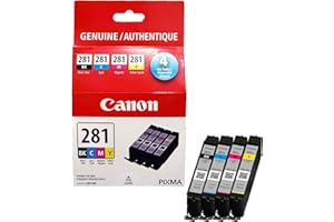 Canon Genuine Ink Cartridges CLI-281 (Black, Cyan, Magenta & Yellow), Value Pack (4-Count), Original Canon Printer Ink for PI