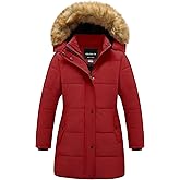 CREATMO US Girl's Winter Fleece Lined Long Parka Puffer Coat Thicken Ski Jacket With Fur Trim Hood