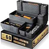 FLYVOLE Tool Box Organizer Tray, 60 PCS &amp; 5 Sizes, Black | Durable ABS Plastic Toolbox Desk Drawer Organizer, Interlocking Design, Toolbox Organization Storage for Rolling Tool Chest