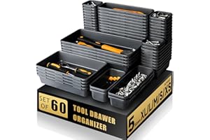 [60 PCS Upgraded] FLYVOLE Tool Box Organizer Tray, Toolbox Desk Drawer Organizer, Tool Box Tray, Toolbox Organization Storage for Rolling Tool Chest (60 PCS)