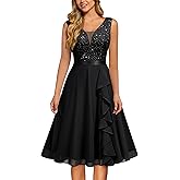 MISSMAY Women's Vintage V-Neck Sequin Formal Party A-Line Dress