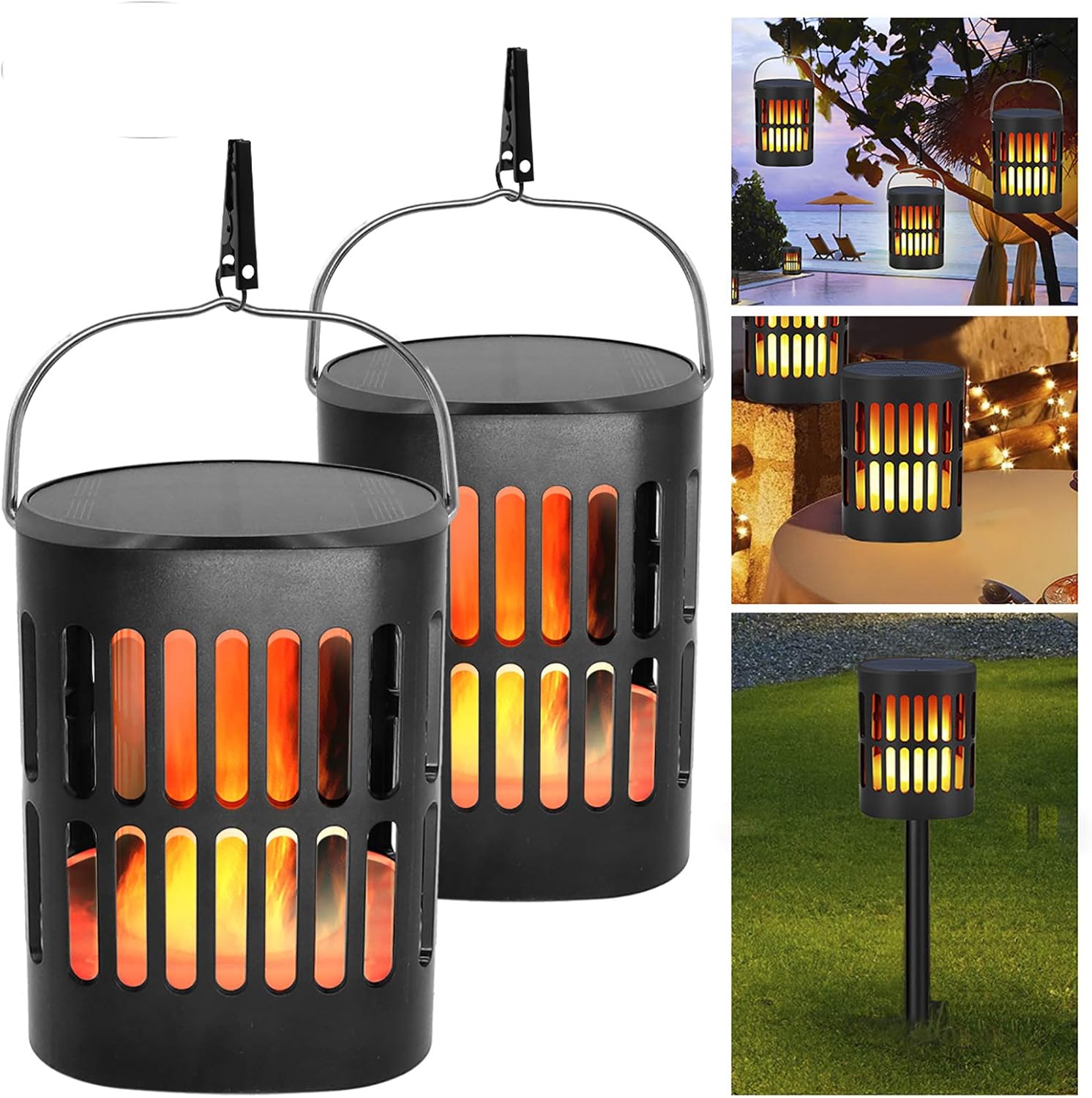 Solar Lantern Lights Outdoor Hanging Decorative -Solar Flame Torch Landscape Pathway 96 Led Waterproof Tabletop Lights Auto On/Off  for Path,Camping,Garden,Patio,Deck,Yard: Home Improvement