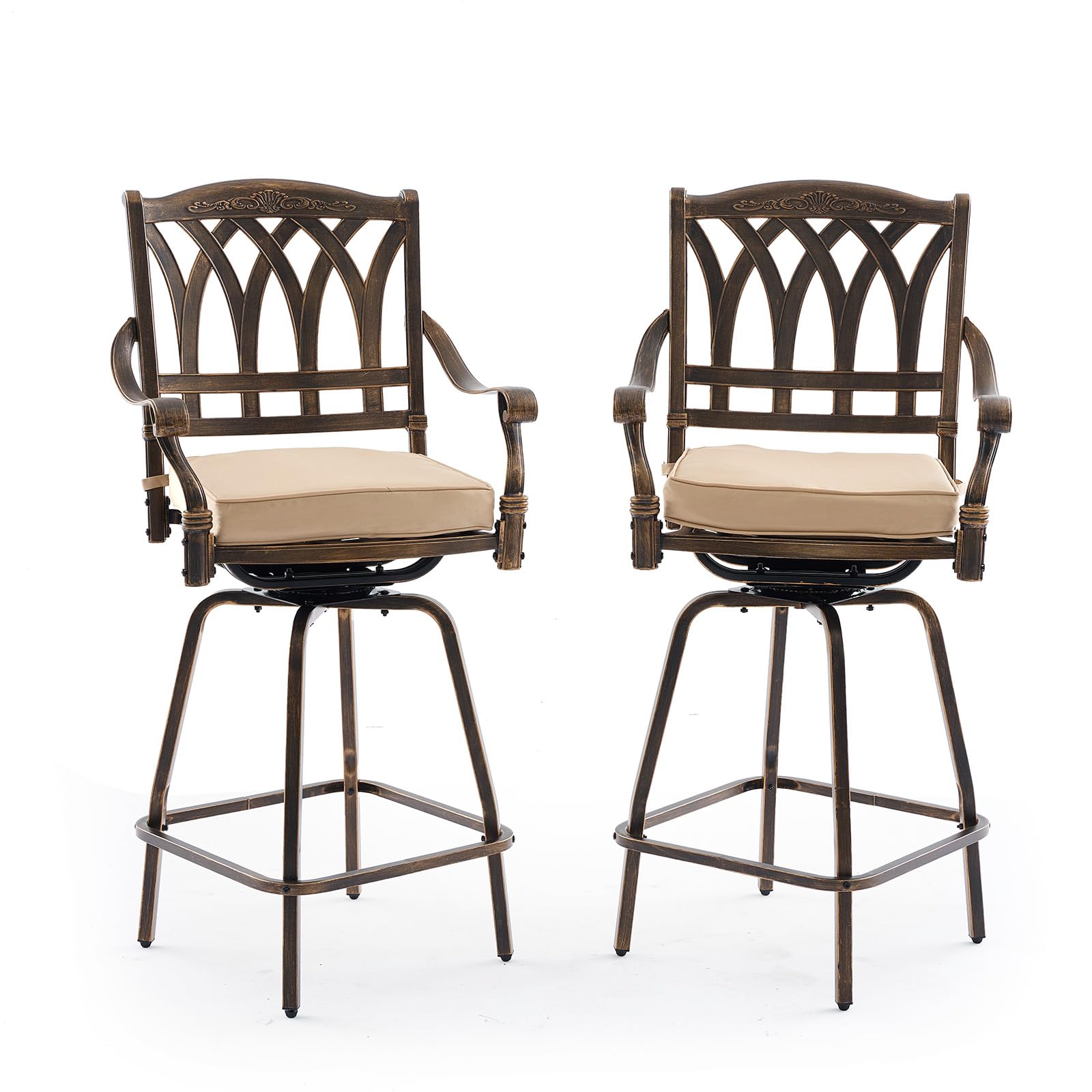 Photo 1 of  MISSING PARTS  Attliasalon Cast Aluminium 2 Piece Outdoor Swivel Bar Stools, All-Weather Patio Bar Height Stools, Outdoor Bar Chairs with Cushions for Balcony, Backyard, Garden, Deck (Bronze, Lattice Swivel)