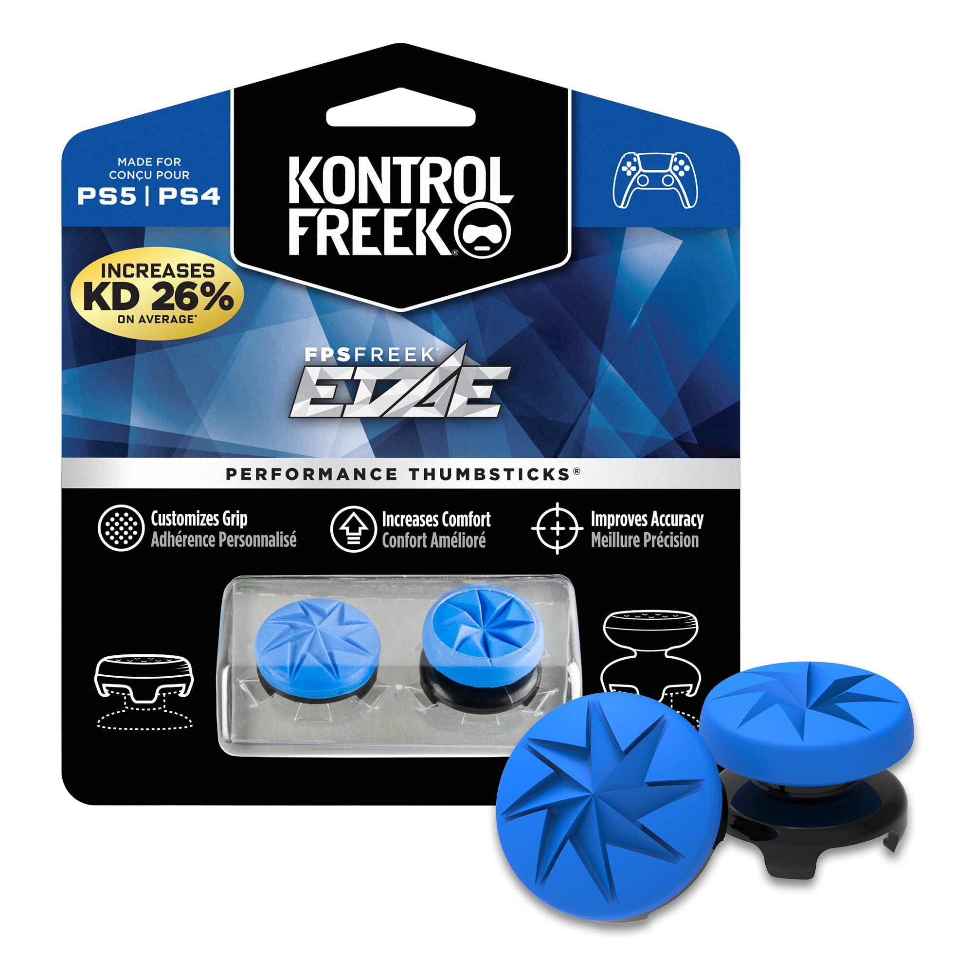 KontrolFreek FPS Freek Edge for PlayStation 4 (PS4) and PlayStation 5 (PS5) | Performance Thumbsticks | 1 High-Rise Convex, 1 Low-Rise Convex | Blue
