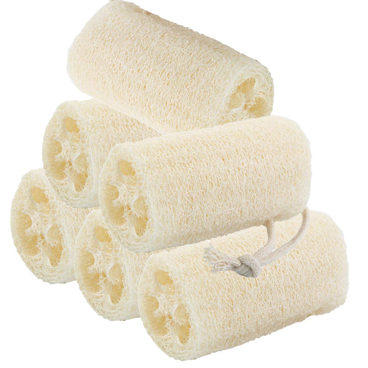 6 pack Natural Loofah Sponges Biodegradable Body Scrubbers, Exfoliating Loofah Bath Sponge Buff Away Dead Skin Smoother Great for Shower Scrubbing and Kitchen Cleaning (4 inch) (6 Pack-a)