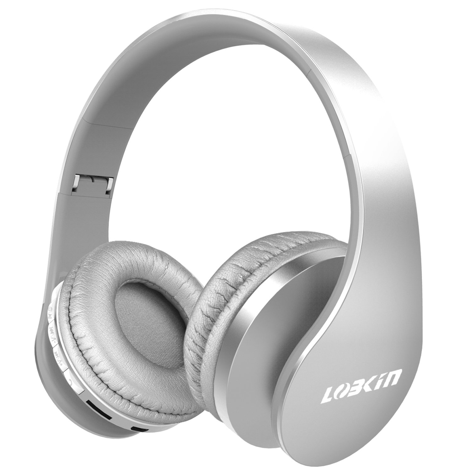 Bluetooth Kopfhörer LOBKIN Over Ear Wireless Bluetooth Kopfhörer Faltbar Kabellose on Ear Ohrhörer Headset mit Mikrofon TF/Micro SD/FM Radio (Silber)