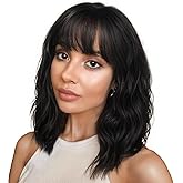 ENTRANCED STYLES Black Wigs with Bangs for Women 14 Inches Synthetic Curly Bob Wig for Girl Natural Looking Wavy Wigs …