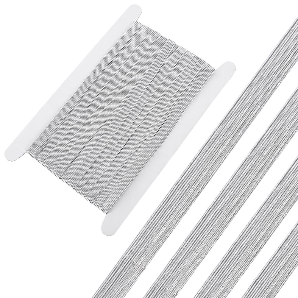 GORGECRAFT 24 Yards Silver Elastic Band 10mm Wide Glitter Metallic Ribbon Flat Elastic Strap Braided Stretch Ribbon Elasticity Knit Rubber Cord Webbing Garment Accessories for Sewing Craft Wrapping