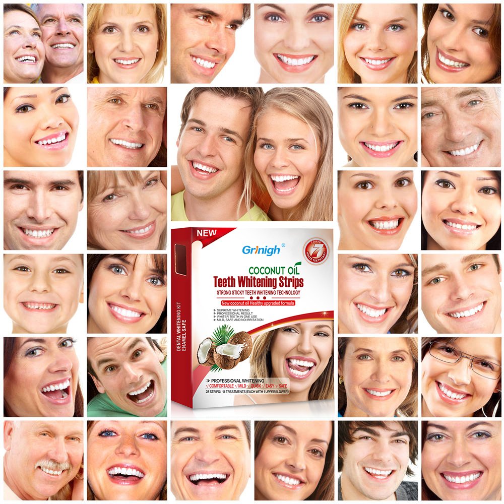 Grinigh COCONUT OIL Whitestrips Dental Professional Effects Teeth Whitening Strips Kit, 14 Treatments - Lasts 6 Months & Beyond - Non-Slip White Strips with a Fresh COCONUT Fragrance