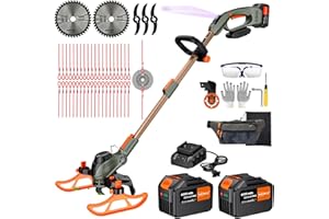 WeGofly 12-Inch Cordless String Trimmer & Edger, (2 x 21V 6.0Ah Electric Brush Cutter Battery Powered), with Auxiliary Bracket, Side Ball, 90° Rotary Head, Telescopic Handle, 3 Cutting Methods