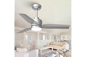 Vaczon 42 Inch Sliver Ceiling Fans with Lights and Remote/APP, Modern Ceiling Fan for Living Room Outdoor Ceiling Fan 6-Speed Reversible DC Motor Timer Noiseless 3CCT Dimmable for Bedroom Office