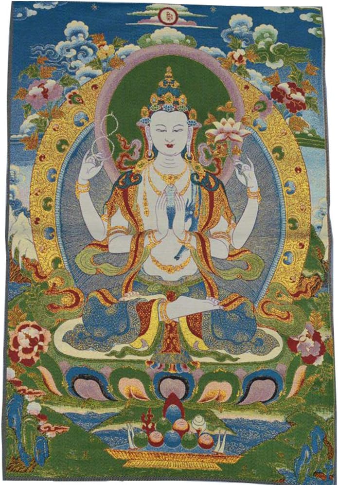 Xinshidai Tibetan Buddhist Thangka Fine Silk Embroidery Painting Tapestry 90cm 60cm (Four-Armed Lotus Goddess)