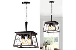 YITAHOME Farmhouse Vintage Chandelier Adjustable, Rustic 4 Lights Square Island Pendant Light Fixtures for Dining Room, Kitchen, Living Room, Entryway, UL Listed, Bronze