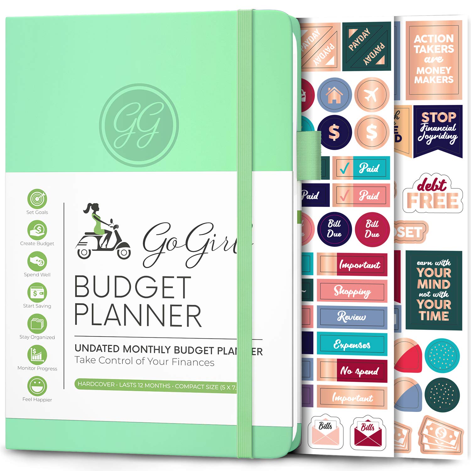 GoGirl Budget Planner – Monthly Financial Planner Organizer Budget Book. Expense Tracker Notebook Journal to Control Your Money. Undated – Start Any Time, 13.5x19cm, Lasts 1 Year – Mint Green