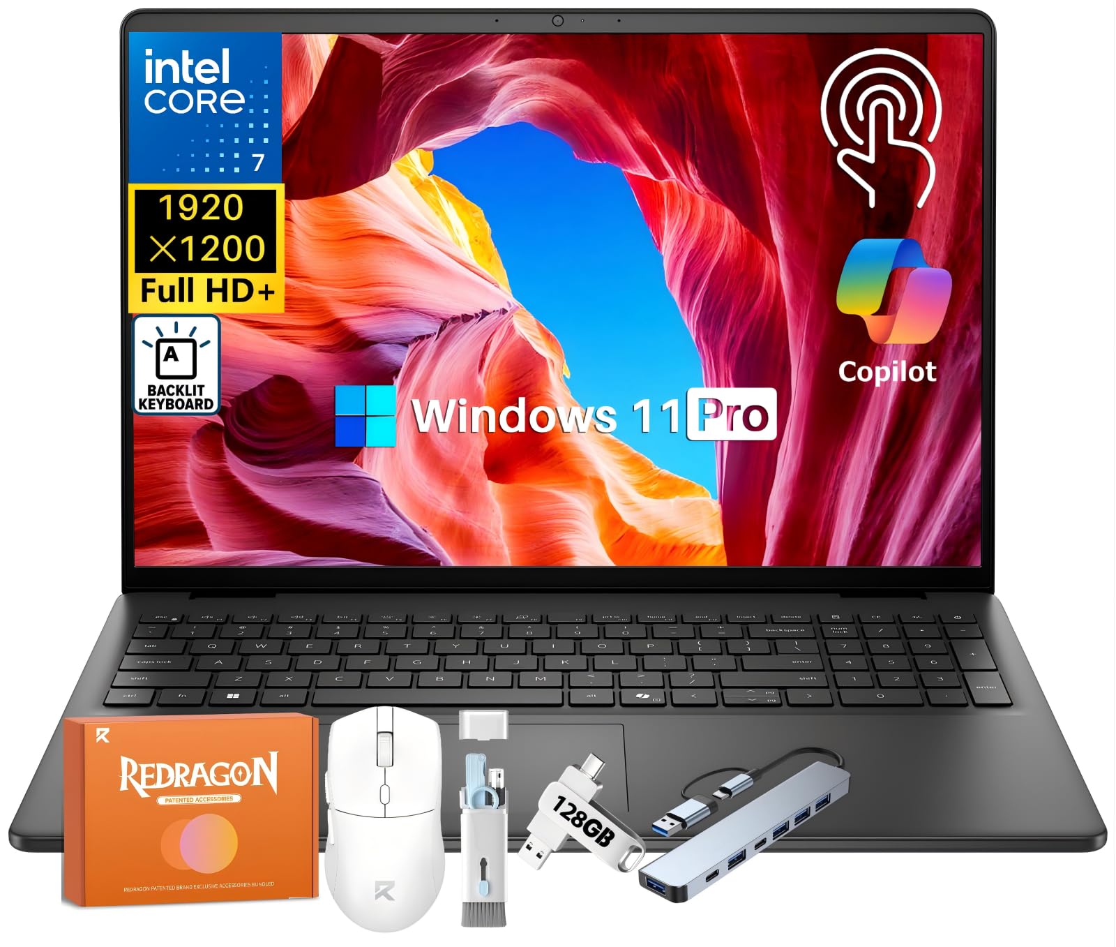 Computadora portátil Dell Inspiron 16 con pantalla táctil, pantalla FHD+ de 16" de 300 nits, Intel 10-Core 7 150U (hasta 5,4 GHz), 32 GB DDR5 RAM, 1 TB SSD, Wi-Fi 6, KB retroiluminado, Copilot AI, Windows 11 Pro, para empresas