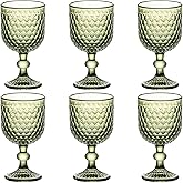 Taganov Green Wine Glass Water Goblets Vintage Glassware set of 6 Colored Stemware 13.5 oz for Wedding Party Bar Housewarming Gift