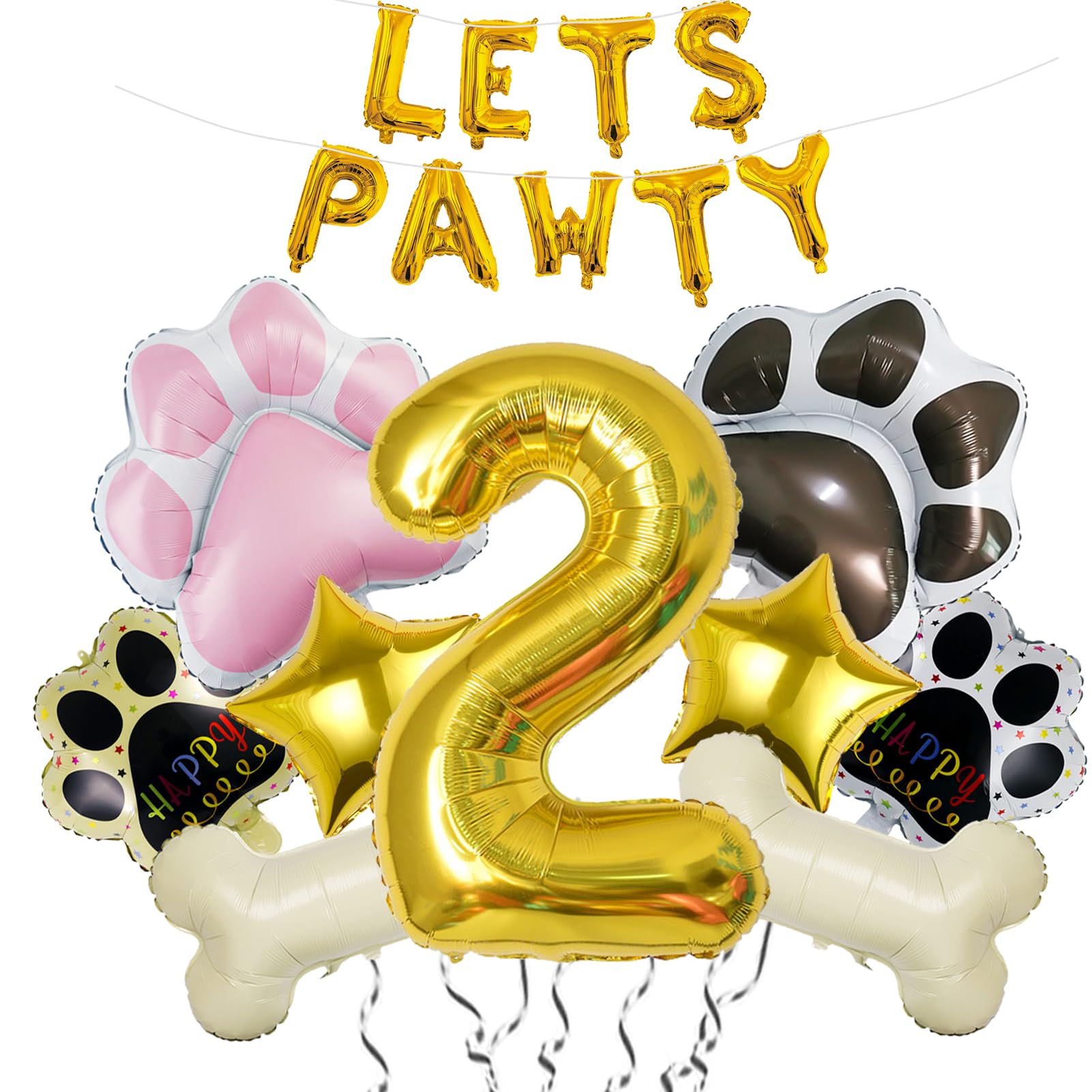 View 1 of 2nd Dog Balloons 18pcs Lets Pawty Balloons Dog Paw Birthday Decor Baby Shower 40 inch Gold Number Balloons 2 Mylar Foil Balloon for Lets Pawty Birthday Decorations 2nd Birthday Party Supplies