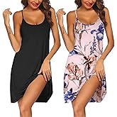 Ekouaer 2 Pack Nightgown for Womens Nightshirt Sleepwear Sleep Tank Chemise Racerback Sleeveless Dress