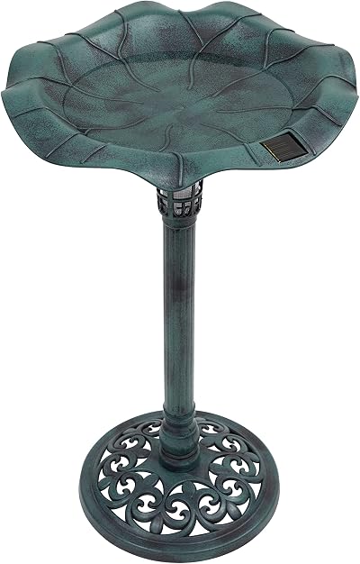 GardenKraft 17430 Bird Bath with Solar Light Verdigris 80x43cm