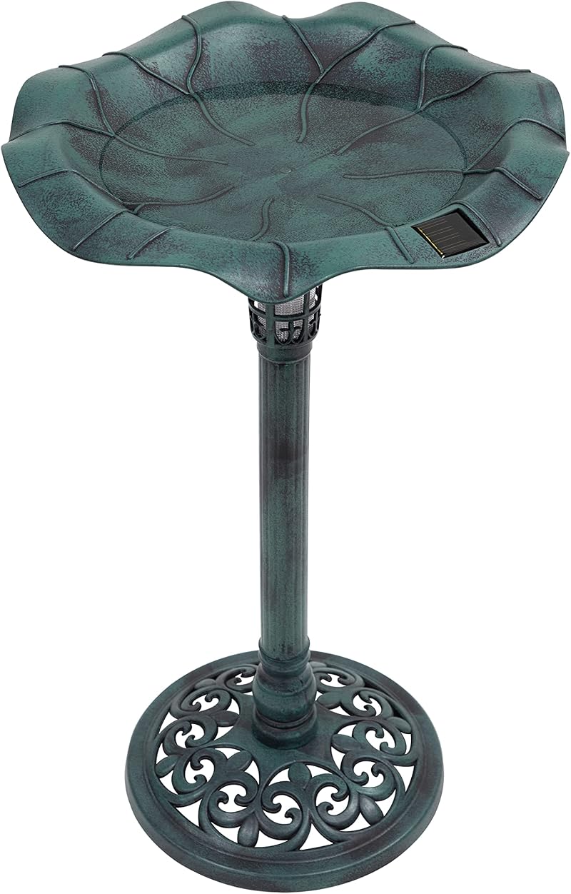 GardenKraft 17430 Bird Bath with Solar Light Verdigris 80x43cm