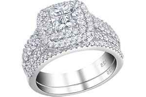 Newshe Jewellery AAAAA Cz Wedding Rings for Women Engagement Ring Sets Sterling Silver 1.7Ct Princess Cross Size 4-13