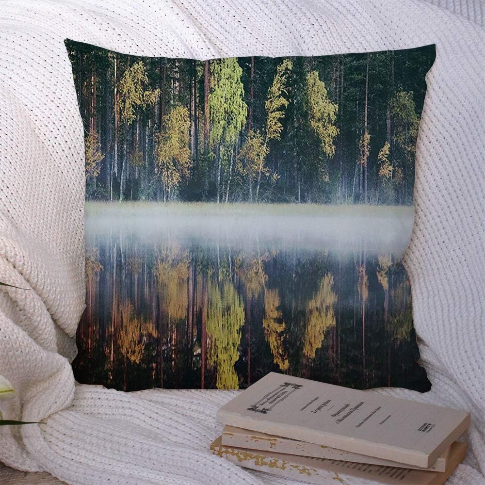 Decorative Polyester Throw Pillow Covers Case Rich Taiga Range Amber Colors Autumn Forest Days On Parks Nostalgia Outdoor Indian Fog St Pristine Cushion Cover for Couch Sofa Bed Decor 20x20 Inch