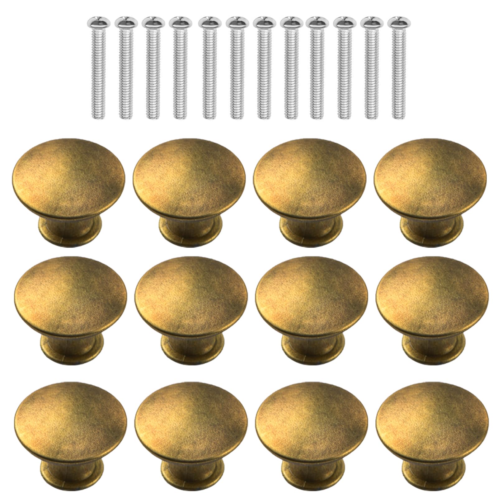 Anhoer 30MM Vintage Brass Round Kitchen Knobs and Handles - 12PCS Chrome Pull for Cupboards, Drawers, Furniture, Wardrobes and Bathroom