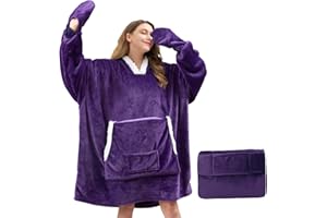 yescool Blanket Hoodie for Women - Oversized Sherpa Fleece Warm Sweatshirt Blanket with Sleeves and Huge Pockets Cozy Purple Hooded Blanket Gifts for Adult Mom Men Teen
