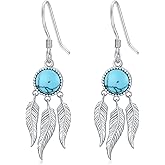 PEIMKO 925 Sterling Silver Turquoise Exquisite Western Dangle Earrings Boho Style Earrings Jewelry Gifts for Women Mother