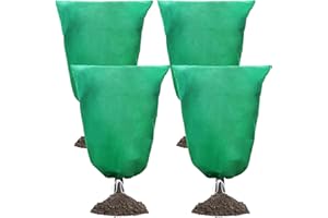 OGORI 4 Packs Plant Covers Freeze Protection 32" x 40" 2.82oz/yd² Heavy Duty Winter Cold Weather Frost Cloth Blankets, Garden Warm Jacket Bags with Drawstring for Outdoor Plants Shrub Bush Fruit Tree Potted